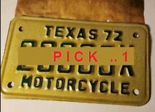 1972 TX TEXAS Motorcycle License Plate  - Green on White  NOS Harley Bike cycle picture