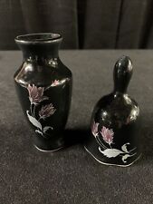 Vintage Mini Black Vase & Dinner Bell Purple Flowers. Set/2 picture