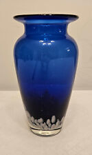 Beautiful Vintage Cobalt Blue and White Art Glass Vase picture