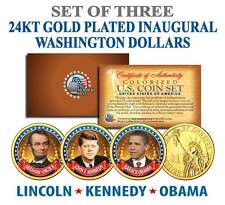 OBAMA / JFK / LINCOLN 24K GOLD PRESIDENTIAL DOLLAR 3-COIN SET picture