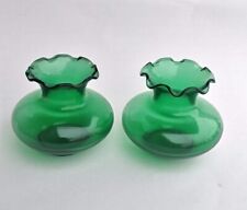 Vtg Anchor Hocking Green Glass Bud Vase Scalloped Edge #E3302 Qty (2)  Small MCM picture