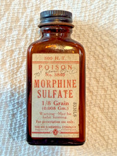 Vintage Poison Morphine Sulfate Glass Medicine Bottle From The WM S. Merrell Co. picture