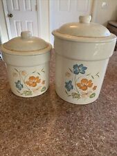 Two Creamic Canister And Lids Set With Flowers Pattern picture
