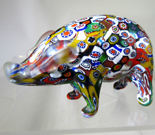 Vintage Murano Millefiori Art Glass Venetian Figurine Pig colorful 3