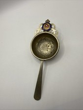 Vintage M.V. Britannic White Star Line EPNS Enamel Souvenir Tea Strainer picture
