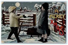 c1910's Christmas Boys Playing Snowball Winter Scene Canton SD Antique Postcard picture