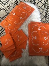 Vintage Hand Embroidered Placemats/Napkins/Short Runner Set 8-piece Orange. E8 picture