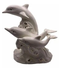Vintage Dolphin Family Mama and Baby Dolphins Ocean Swirls White Gold Ceramic picture