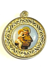 VINTAGE GOLD TONE  ST ANTHONY PRAY FOR US ROUND PENDANT CHARM picture