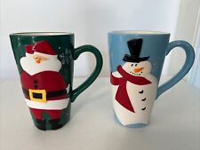 Santa mug 22 oz Ceramic green background. Snowman Mug 22oz blue background picture