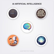 AI Artificial Intelligence Pin Collection - 5 Handmade 2.25" Button Pins picture